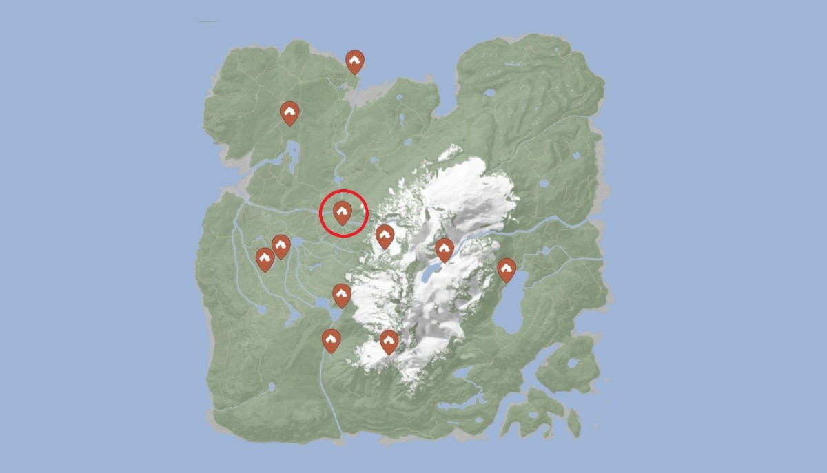 Sons of the Forest map with the shovel location circled